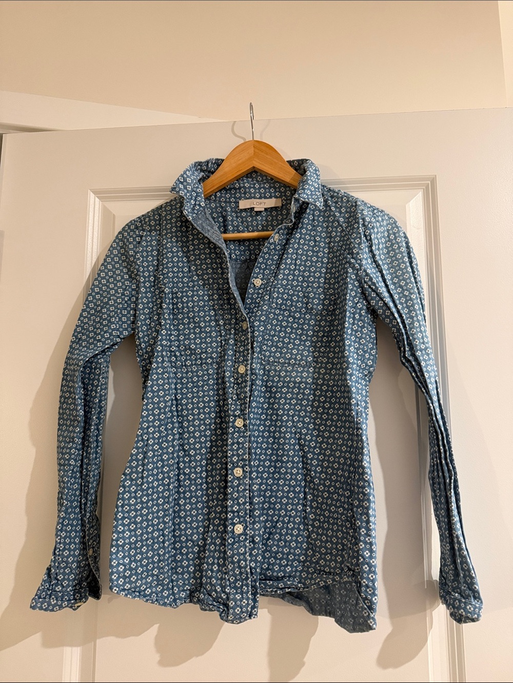 LOFT Blue Printed Casual Button-Down Shirt
